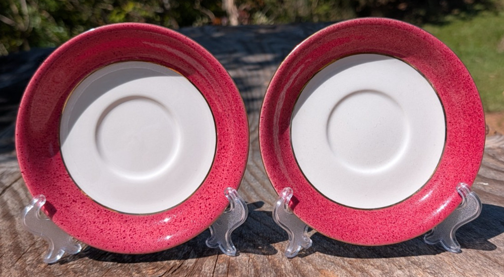 Nikko Riviera Red Saucers Ironstone Japan Gold Trim Set of 2